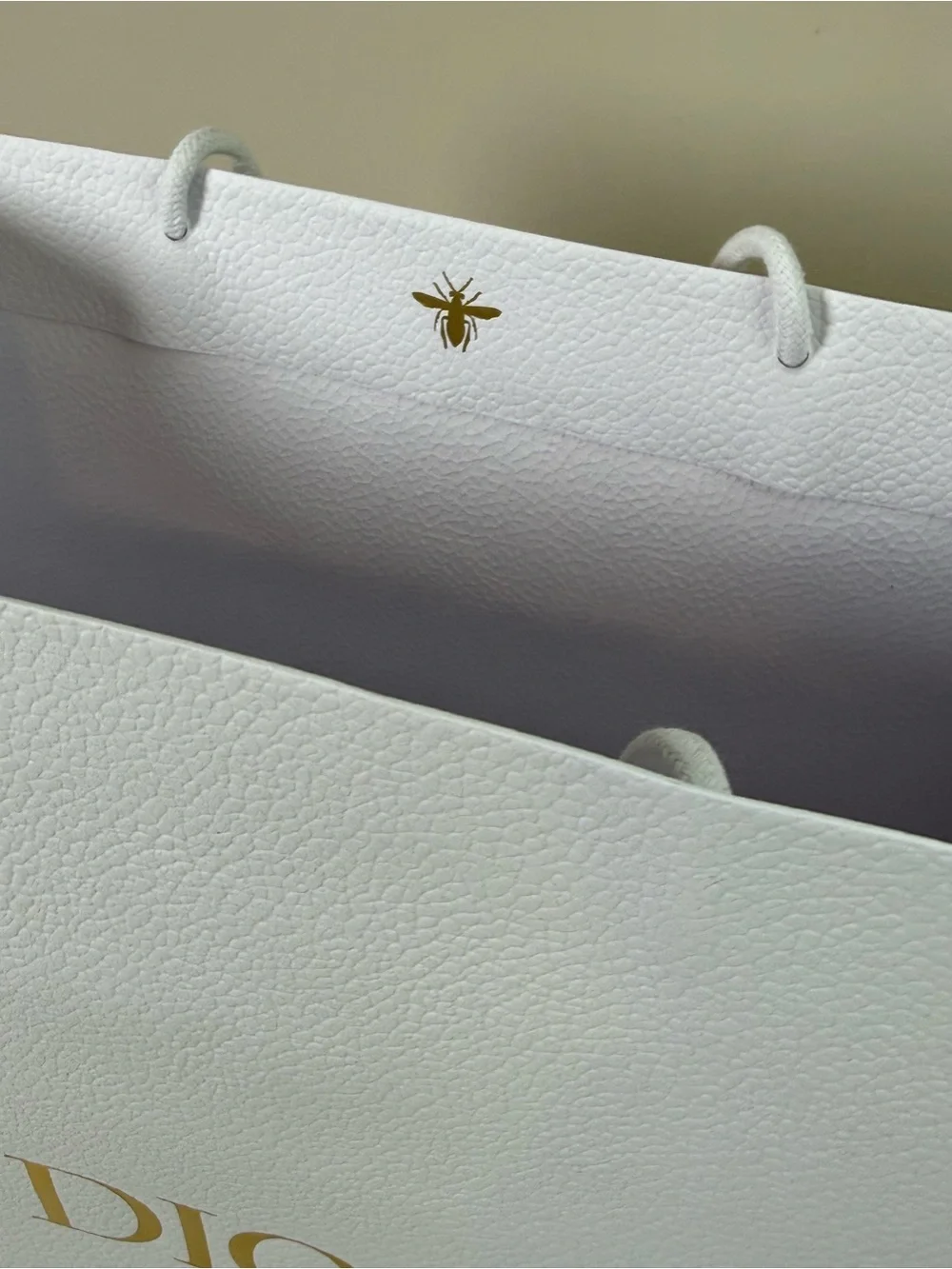 Dior White Textured Shopping Gift Bag Gold Logo Boutique Packaging
